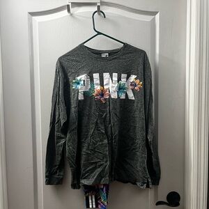 PINK Victoria's Secret Gray Long Sleeve Tee with Bold Graphic And Leggings